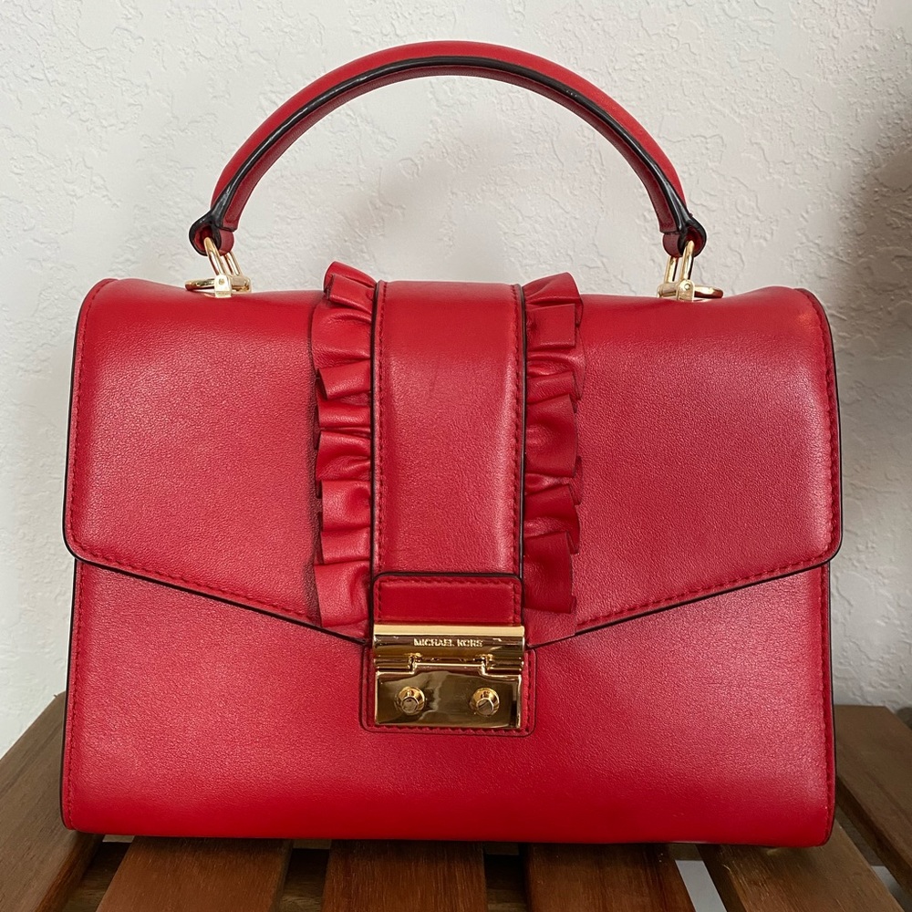 Red Michael Kors Purse with Crossbody Strap